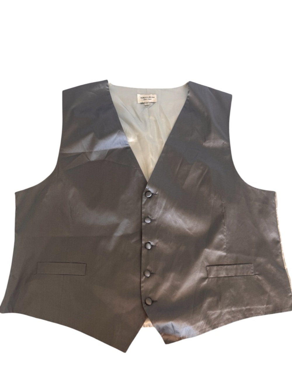 BIAGIO Collection Silver Satin Men's Vest - Classic Button Front 100% Silk 2XL